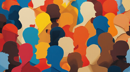 The image features a vibrant composition of human silhouettes in various colors, symbolizing diversity, community, and unity, with a modern, abstract aesthetic set against a soft, neutral background.