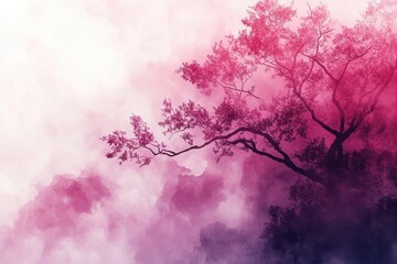 Abstract Tree Silhouette Against Colorful Foggy Background