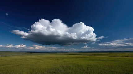 Vast field under a solitary cumulus cloud