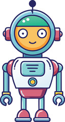 Friendly Robot with Bright Colors and Smiling Face, A cheerful robot with bright colors and a smiling face, symbolizing robotics, technology, and automation in a fun, playful design.
