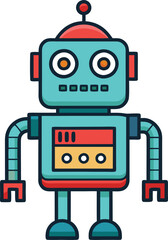 Retro Robot with Colorful Buttons and Mechanical Arms, A retro-style robot with colorful buttons, mechanical arms, and a vintage design, representing robotics and technology in a playful, animated sty