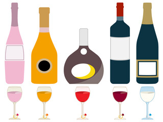 ワイン■ボトルワイン＆グラスワインのイラストセット