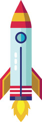 Stylized Rocket with Flame Propulsion and Bright Colors, A stylized rocket with flame propulsion and bright, contrasting colors, symbolizing space exploration and adventure in a modern, minimalistic s