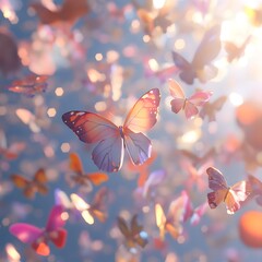 A group of butterflies flying in the sky