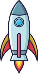 Colorful Rocket with Flame and Side Boosters, A colorful rocket with flame propulsion and side boosters, symbolizing space exploration and adventure in a vibrant style.
