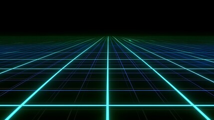 A grid of glowing neon lines extends across the darkness