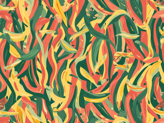 vibrant pattern of swirling red, yellow, and green abstract shapes creates dynamic and colorful seamless background. design is highly detailed with flat color style