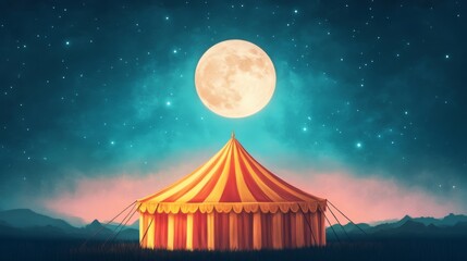 Night Circus Tent, Full Moon and Stars, Dreamy ,Fantasy art