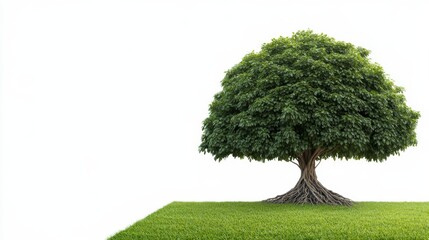 Green Tree of Life, Isolated, Roots on Grass, Environment , Nature