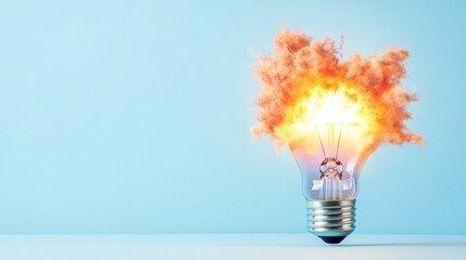 Exploding Idea Light Bulb Burst on Blue, innovation , inspiration