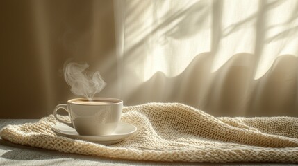 Cozy morning coffee by sunny window