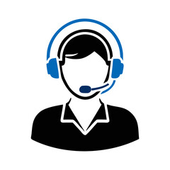 Customer support agent with headset in blue design