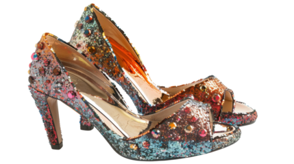 Pair of glittering high heels with transparent background