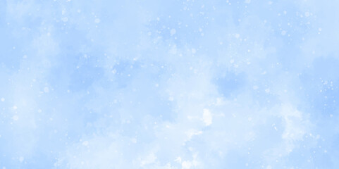 Abstract blue sky with cloud and bokeh. hand painted soft sky-blue watercolor sky and clouds. light sky-blue shades watercolor background. horizon spring morning sky with clouds background.