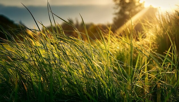 weeds grass in the sun windy day green nature - Powered by Adobe
