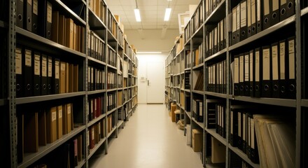 Obraz premium Organized archive room with shelves full of files and folders