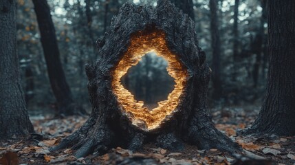 Forest Stump Portal with Golden Light
