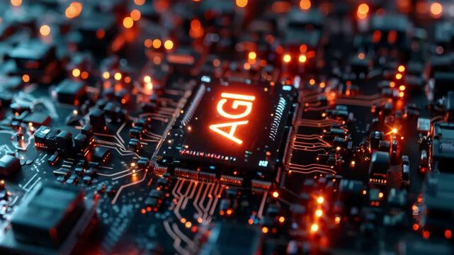 Chipset and buses connected. Concept of artificial general intelligence. AGI