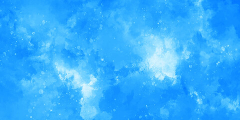 Abstract blue sky with cloud and bokeh. hand painted soft sky-blue watercolor sky and clouds. light sky-blue shades watercolor background. horizon spring morning sky with clouds background.