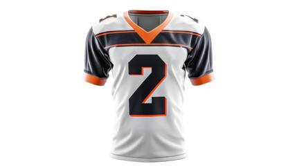 White and orange american football jersey number 2 on transparent background