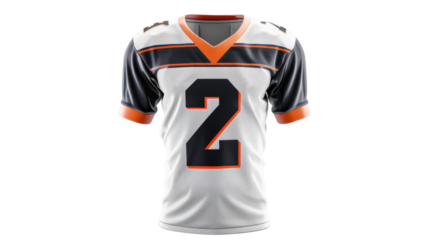 White and orange american football jersey number 2 on transparent background