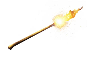 Magical Golden Wand with Sparkling Glowing Fire and Particles Effect