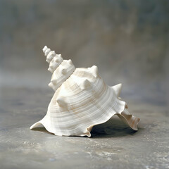 Elegant Side View of a Large, Intricate White Seashell or Conch Against a Soft, Blurry Background