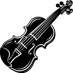 Obraz premium violin black silhouette vector, Simple silhouette Design vector icon with white background.