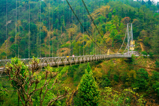 Singshore Bridge, highest suspension bridge connecting  Northeast India with Nepal, Pelling , Sikkim, India