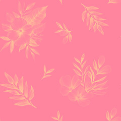 Fototapeta premium Elegant seamless floral pattern with golden botanical elements on a soft pink background. Perfect for textiles, wallpapers, invitations, and branding.