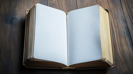 A book is open to a blank page