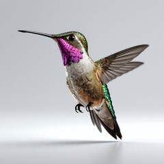 Fototapeta premium Close-up of a Magnificent Hummingbird in Flight against a Light Gray Background