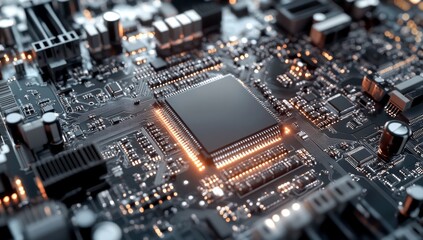 Fototapeta premium High-tech circuit board with central processor