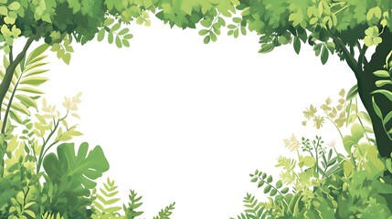A vibrant illustration of a green forest border around white space