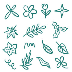 Fototapeta premium set of illustration doodle green plants 