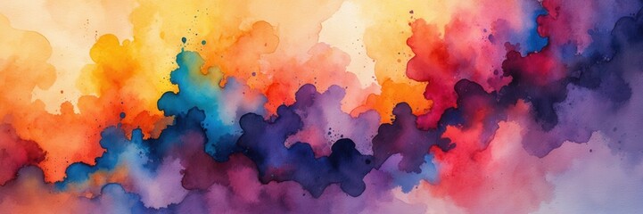 Obraz premium Vibrant watercolor cloudscape background with warm and cool hues for abstract designs
