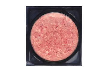 Raw Ground Beef Patty Burger In Vacuum Sealed Packs Isolated On Transparent Background