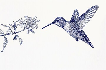 Obraz premium Vintage drawing humming bird and flower hummingbird animal art.
