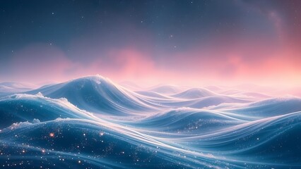A surreal cosmic ocean where waves of glowing stardust flow like liquid light.
