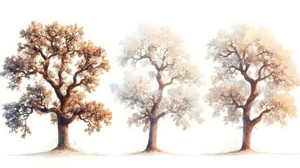 Fototapeta premium Three stylized trees with varying colors and intricate branching patterns