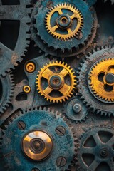 Metal gears interconnected with intricate designs showcase mechanical engineering in action within a timepiece or machine. National Inventors Month