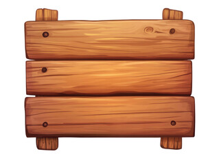 Wooden signboard with three planks in natural design on a transparent background, cut out