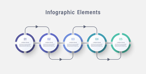 Infographic elements with arrows and 5 steps or options