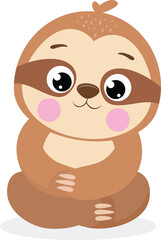 Friendly brown sloth sitting isolated