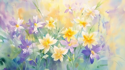 Watercolor Bouquet of Flowers in Pastel Colors