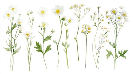 White wildflowers collection