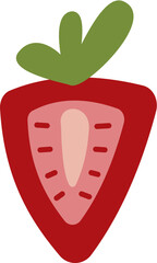 Flat cartoon doodle strawberry fruit half vector illustration, simple and colorful