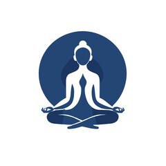 Stylized blue meditation figure in lotus position with a circular background