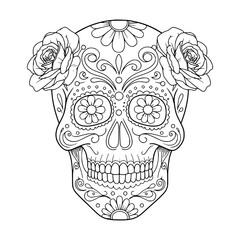 Sugar skull drawing illustration for coloring book