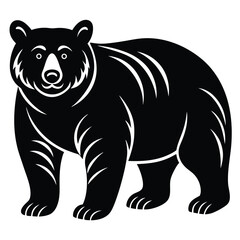 Silhouette of a Bear with two cubs following, bear silhouette illustration, Polar bear silhouette collection with cub, Bear family black silhouette animals. Vector Illustrator.
